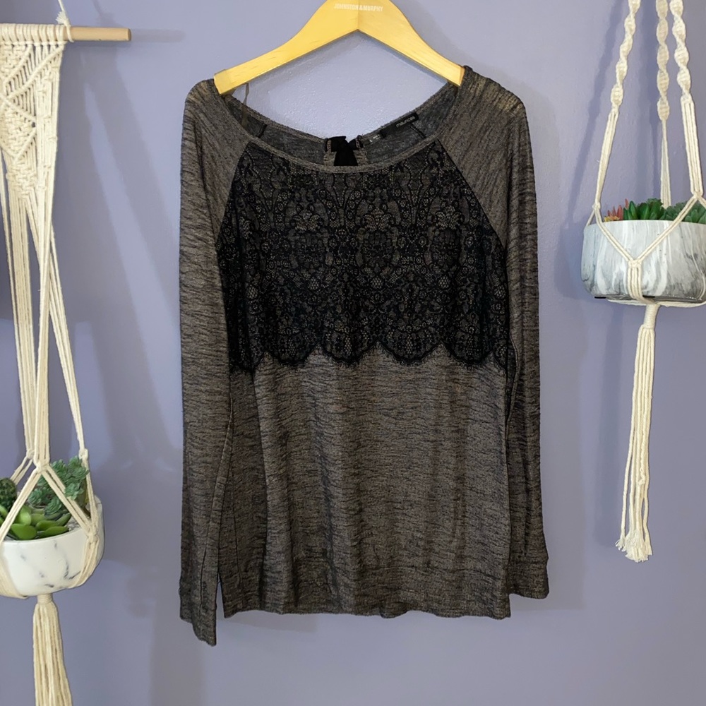Lace long sleeve top open/tie back